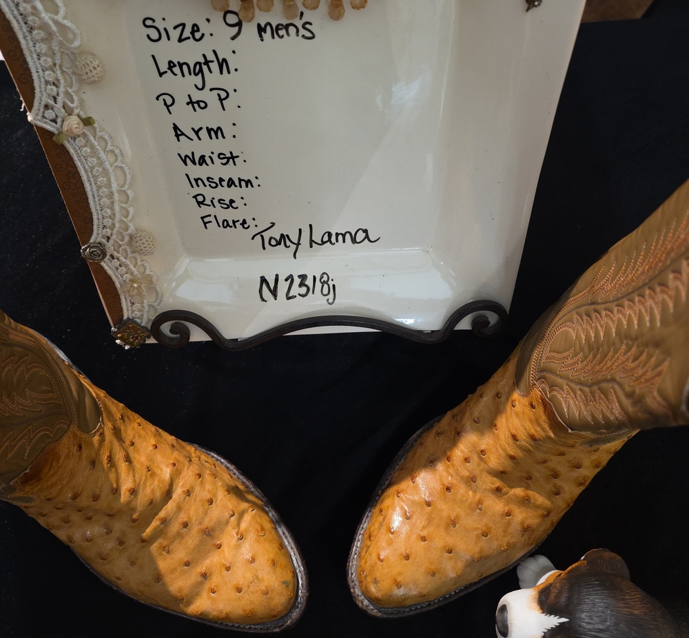 Tony Lama Tan Embossed Ostrich Leather Western Boots - Picture 11 of 11